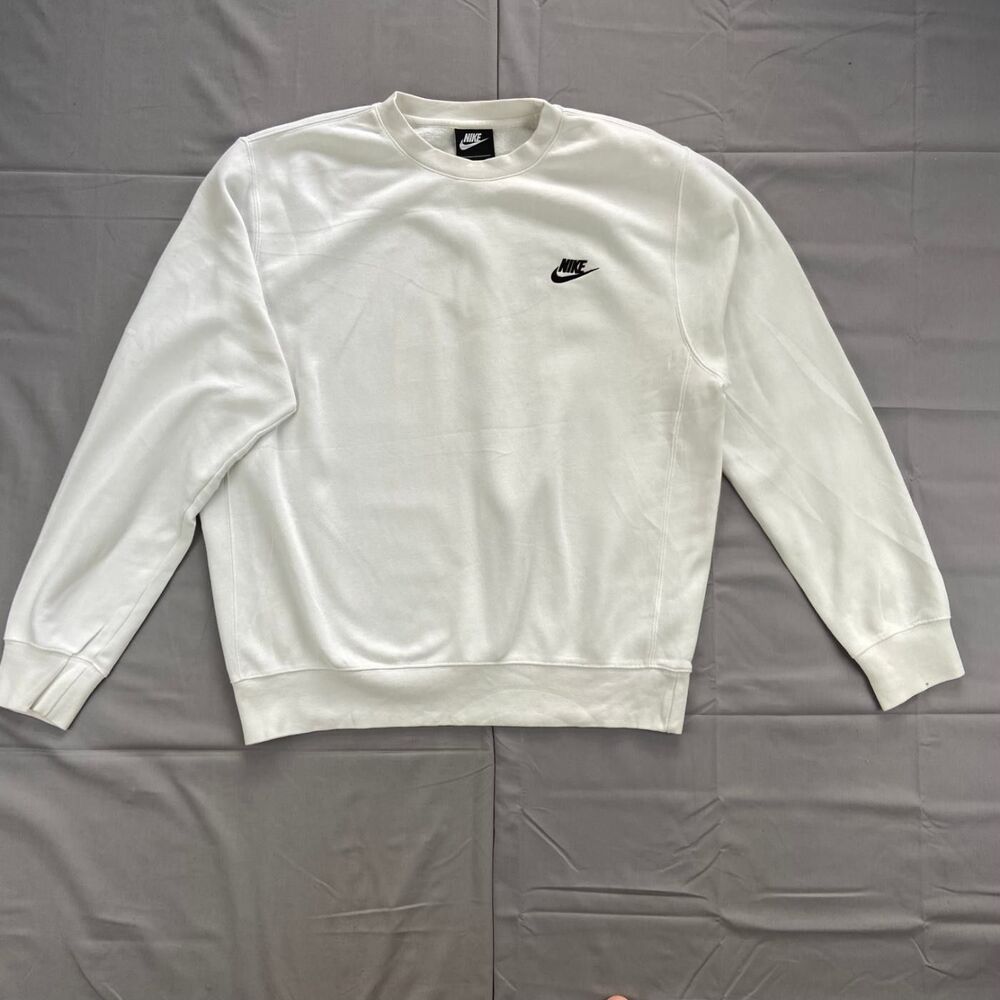 Nike M White Crewneck Sweatshirt Long Sleeve Embroidered Swoosh 80 Cotton 20